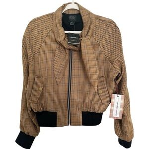 Forever 21 Women's Brown Checkered Bomber Jacket